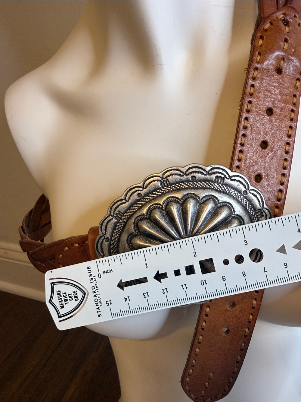 Vintage Ralph Lauren Concho Leather Belt Size S Brown Braided Leather Western - Picture 7 of 11